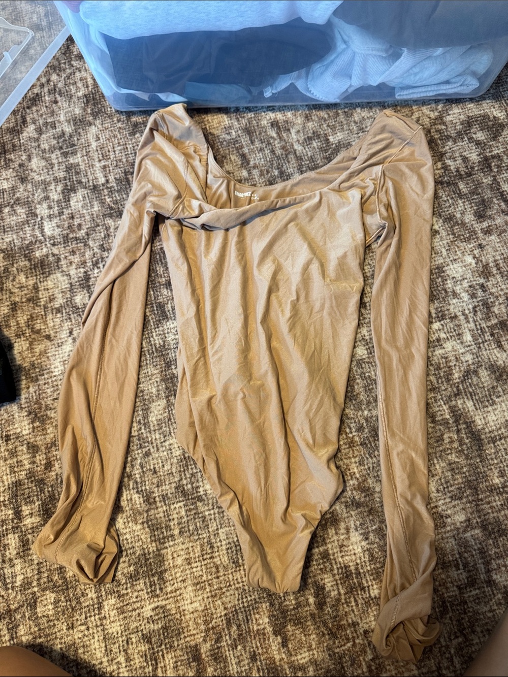 aerie Long-Sleeve Scoop Neck Bodysuit in Taupe
